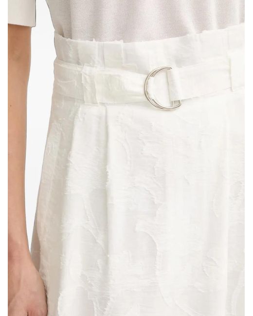 MARC AUREL White Belted Jacquard-Pattern Midi A-Line Skirt