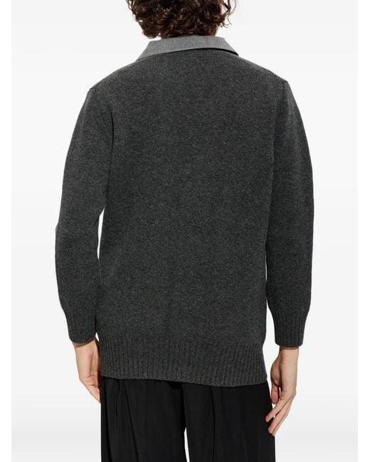 Sacai Gray Double-Breasted Panel Cardigan for men