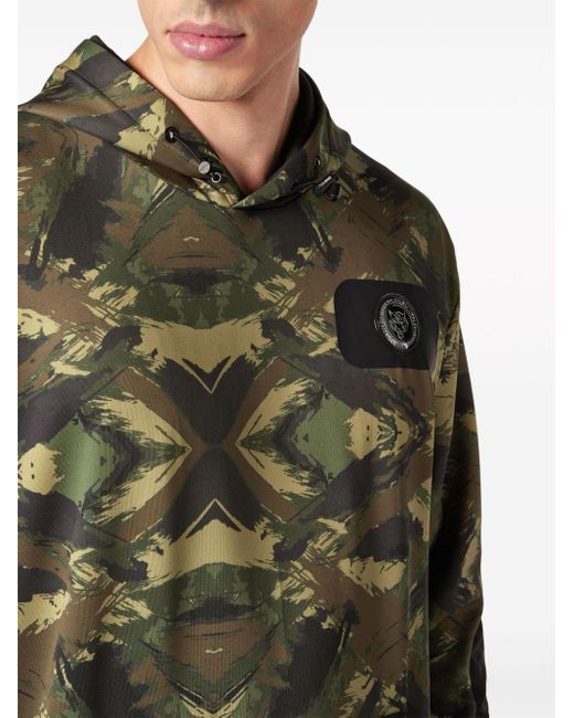 Philipp Plein Green Camouflage-print Logo-patch Hoodie for men