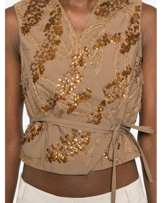 Brunello Cucinelli Brown Sequin-Embellished Waistcoat