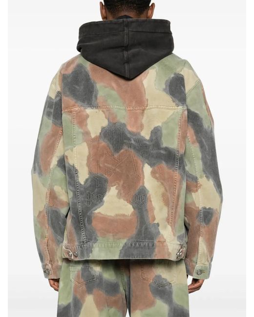 Palm Angels Green Camouflage-Pattern Denim Jacket for men