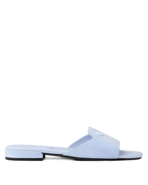 Jimmy Choo White Dina Logo-Embellished Suede Flat Sandals