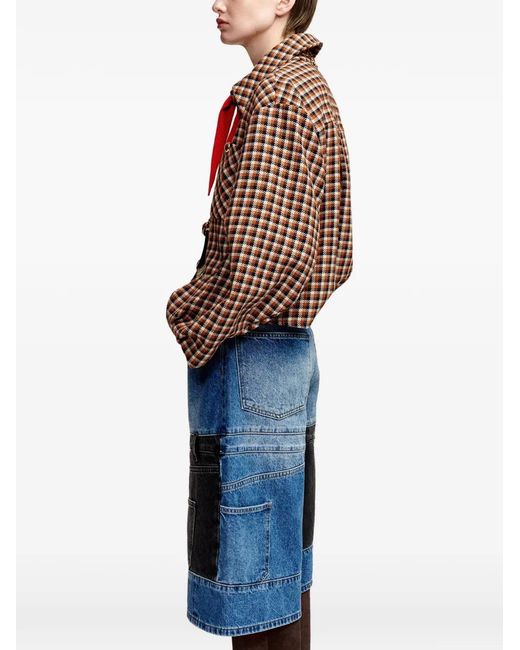 Essentiel Antwerp Brown Checked Oversized Shirt Jacket