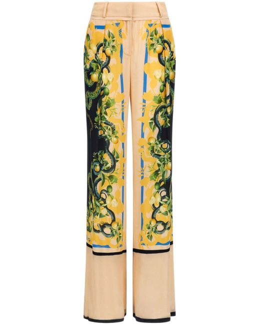 Roberto Cavalli Yellow Floral-print Straight-leg Trousers