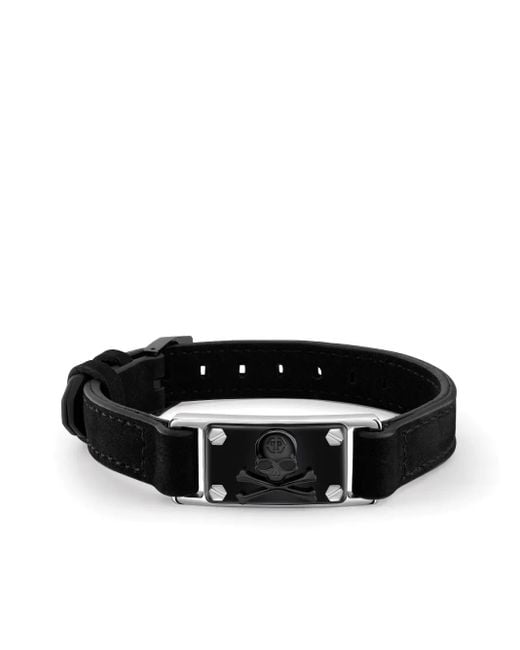 Pulsera de cuero con motivo de calavera Philipp Plein de hombre de color Black