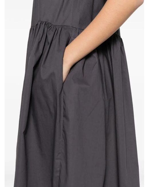 Susanne Bommer Purple Gathered-Waist Short-Sleeve Dress
