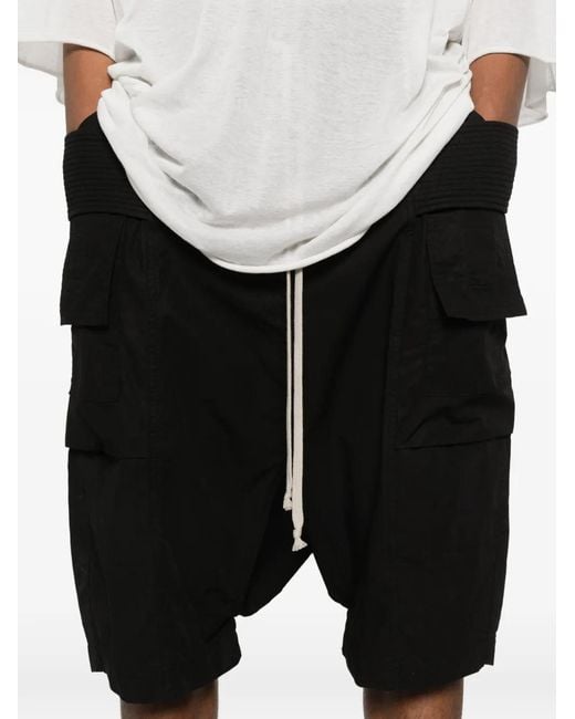 Rick Owens Black Creatch Cargo-Pocket Drawstring Shorts for men