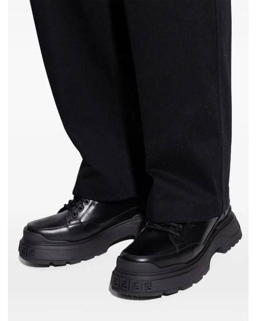Fendi Black Logo-Embossed Leather Derby Shoes for men
