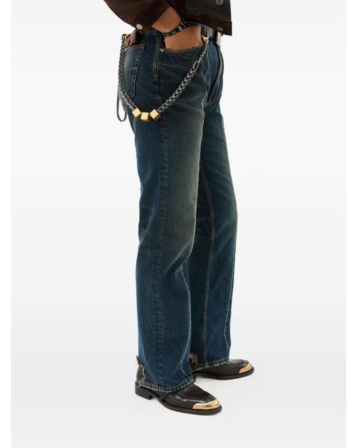 Versace Blue Distressed Straight Jeans for men