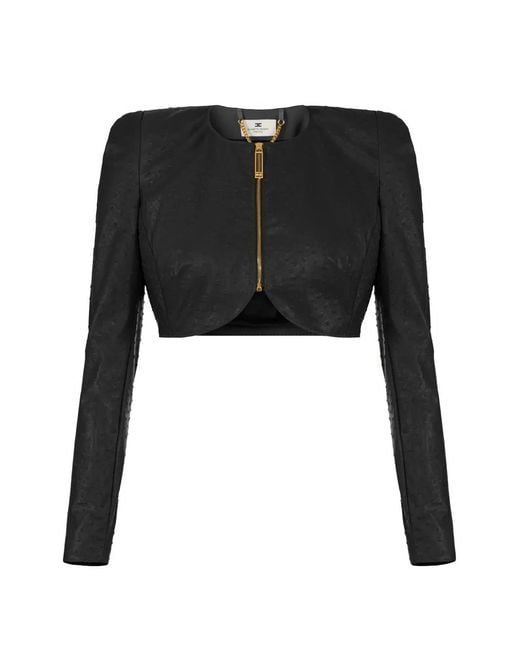 Elisabetta Franchi Black Jacket With Ostrich Print