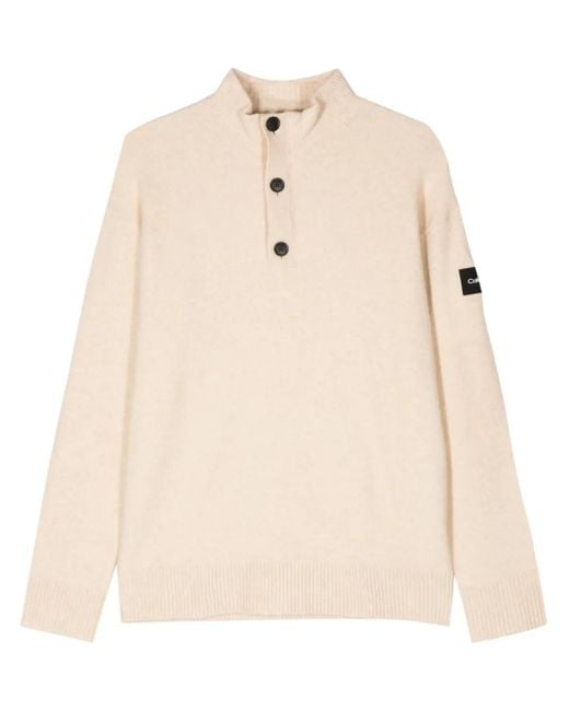 Calvin Klein Natural Logo-Appliqué Brushed Jumper for men