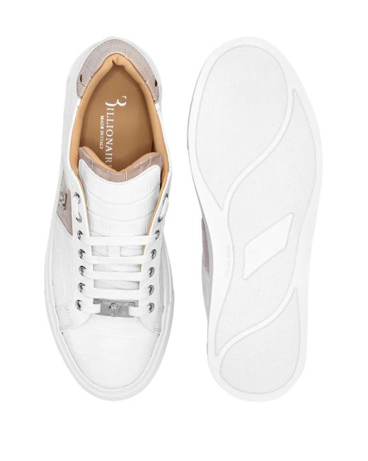 Billionaire White Crocodile-Effect Leather Sneakers for men
