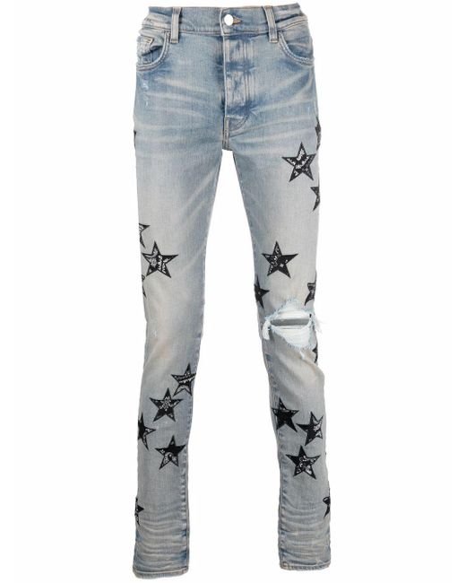 Amiri Star-patch Distressed Jeans in Blue for Men - Lyst