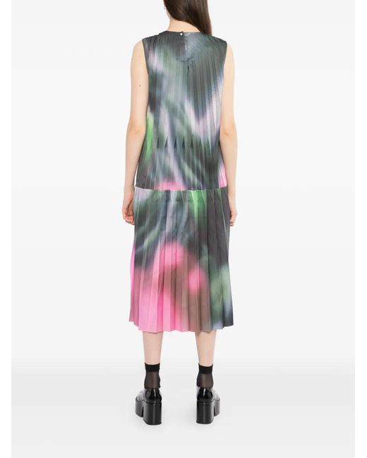 JNBY Green Graphic-Print Pleated Dress