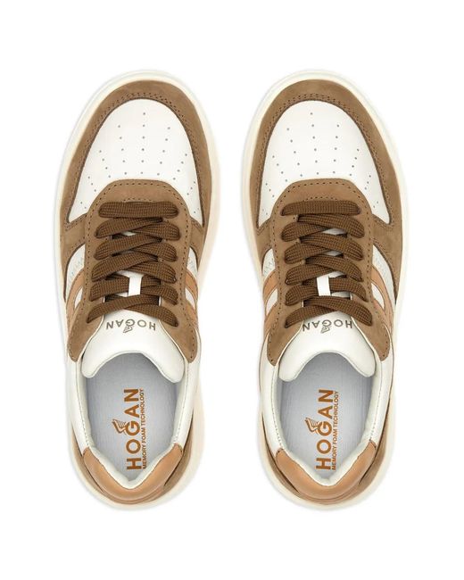 Hogan Brown Logo-Embellished Leather Sneakers