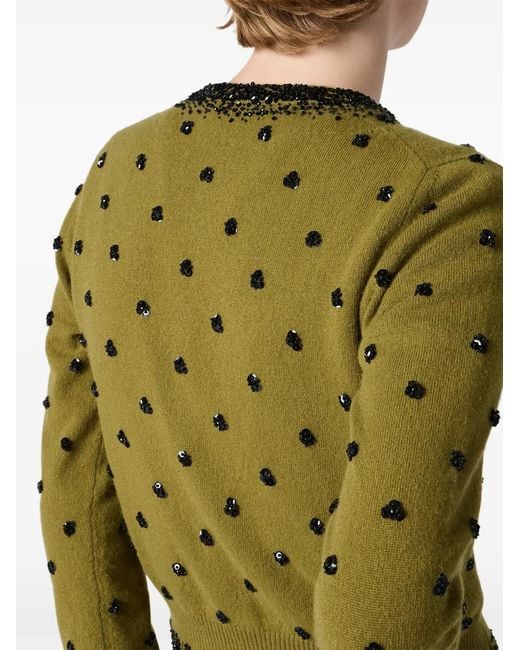 Miu Miu Green Embroidered Cashmere Cardigan