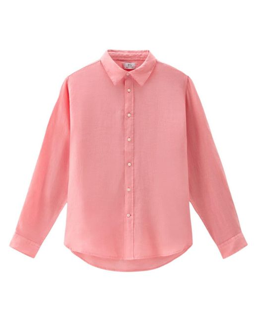 Woolrich Langärmeliges Hemd aus Leinen in Pink für Herren