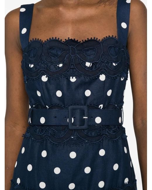 Self-Portrait Blue Polka Dot Linen Midi Dress