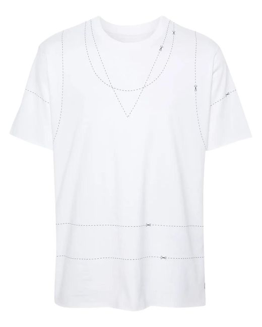 MM6 by Maison Margiela White Stitch-Print Cotton T-Shirt for men