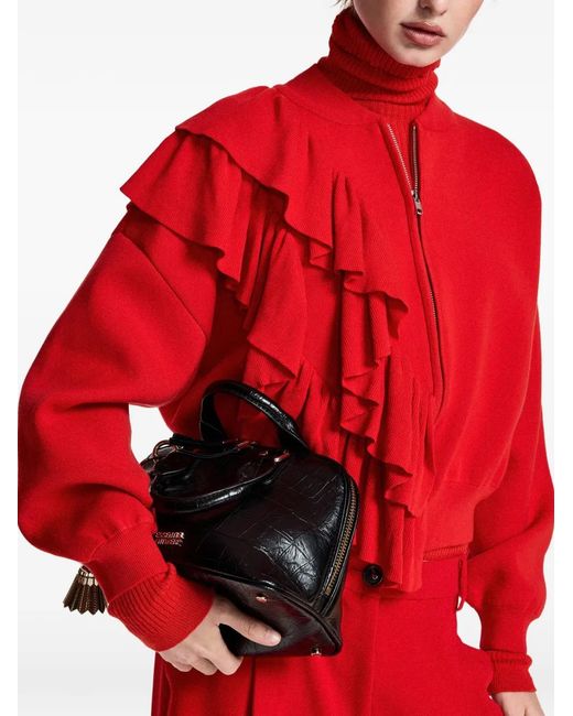 Essentiel Antwerp Red Ruffled Zip-Up Cardigan