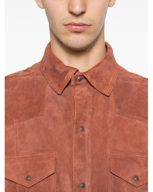 Eleventy Orange Suede Flap-Pocket Shirt for men