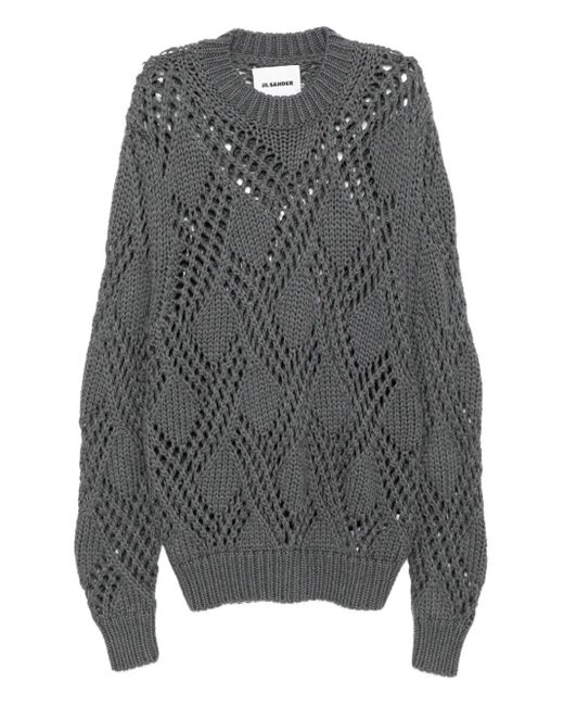 Jil Sander Gray Lace-Trimmed Wool Jumper