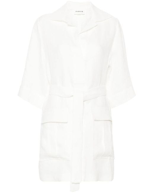 P.A.R.O.S.H. White Belted Linen Midi Dress