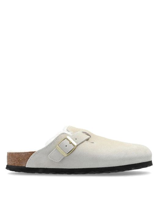 Birkenstock White Boston Shearling Mules