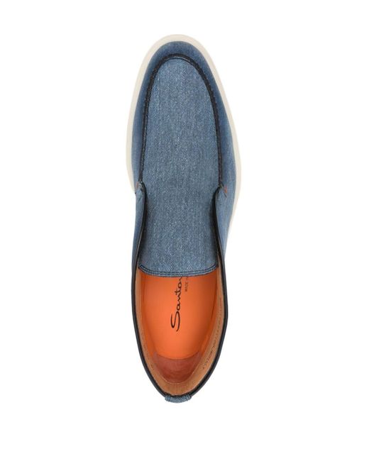 Santoni Blue Denim-print Leather Boots for men