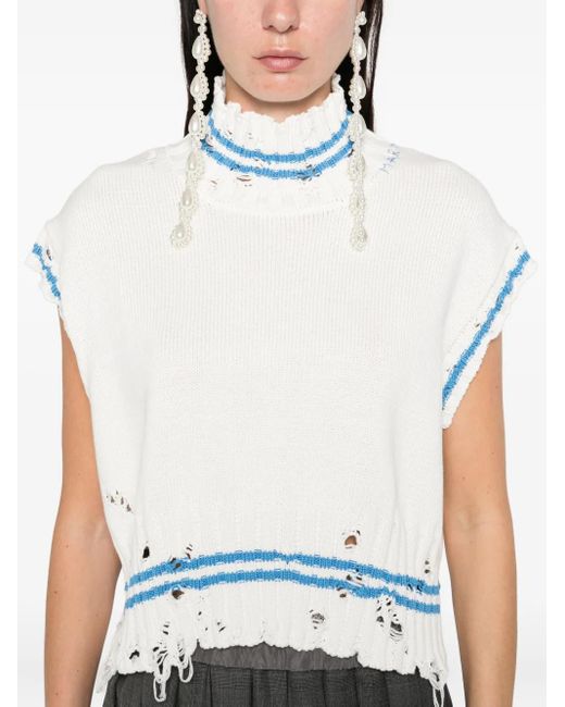 Marni White Oberteil mit ausgefranstem Saum