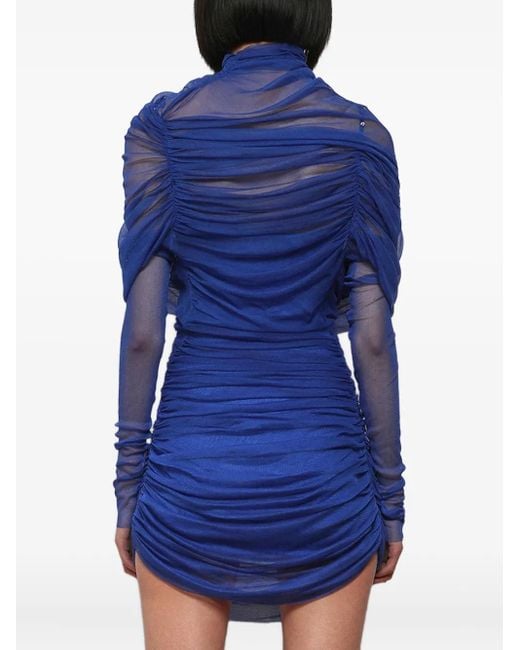Christopher Esber Blue Sheer Draped Mini Dress