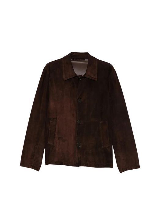 Salvatore Santoro Brown Suede Button-Up Jacket for men