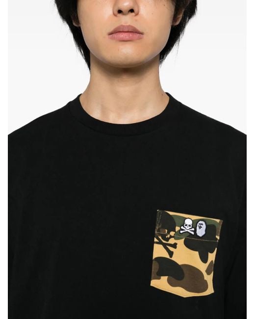 Mastermind Japan Black X Bape Logo Patch Pocket T-shirt for men