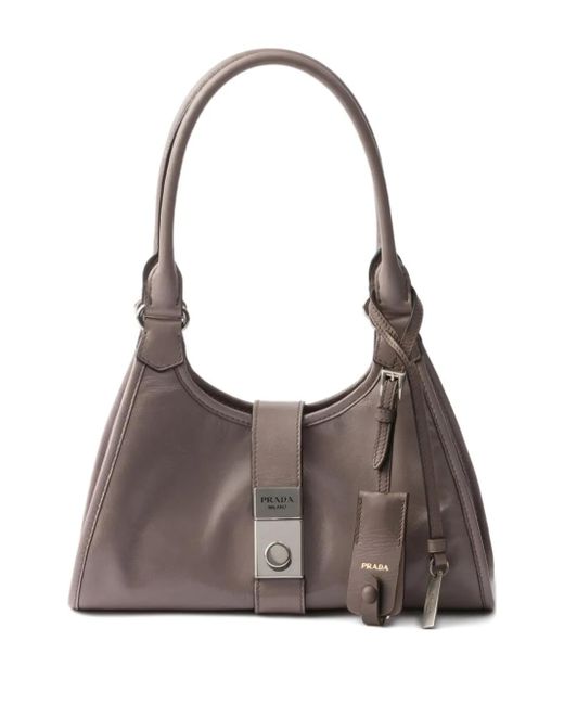 Prada Brown Small Push-Lock Leather Tote Bag