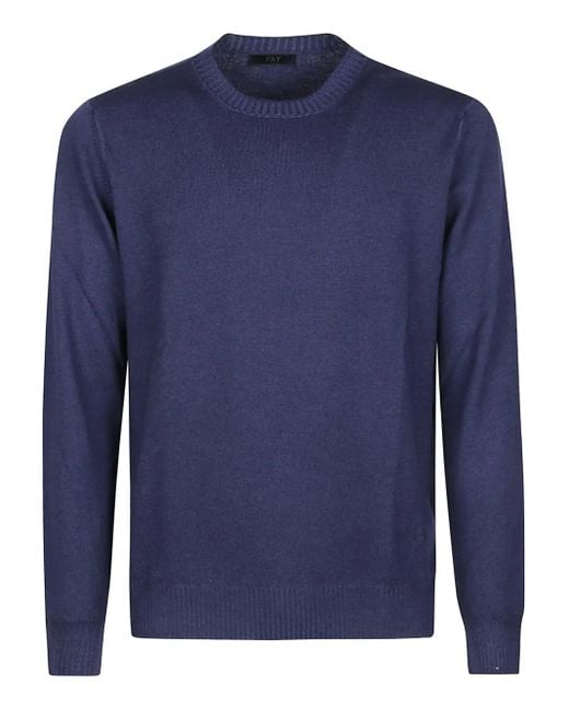 Fay Blue Crew-Neck Wool Sweater for men