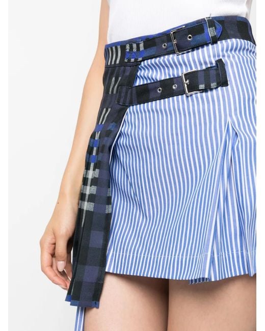 MSGM Blue Mix-Print Layered Asymmetric Midi Skirt