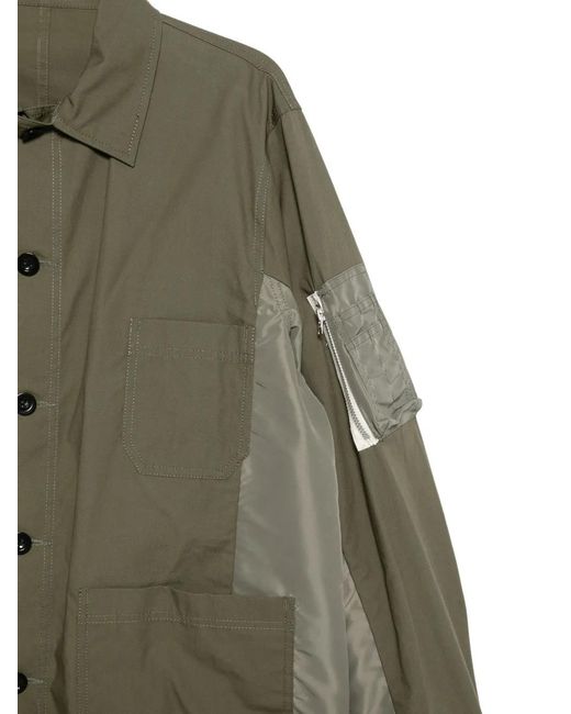 Sacai Green Button-Down Jacket for men