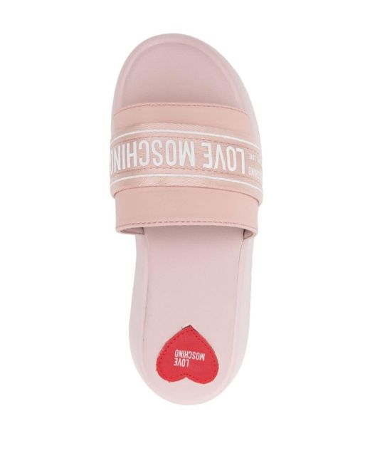 Love Moschino Pink 75mm Logo-print Platform Slides