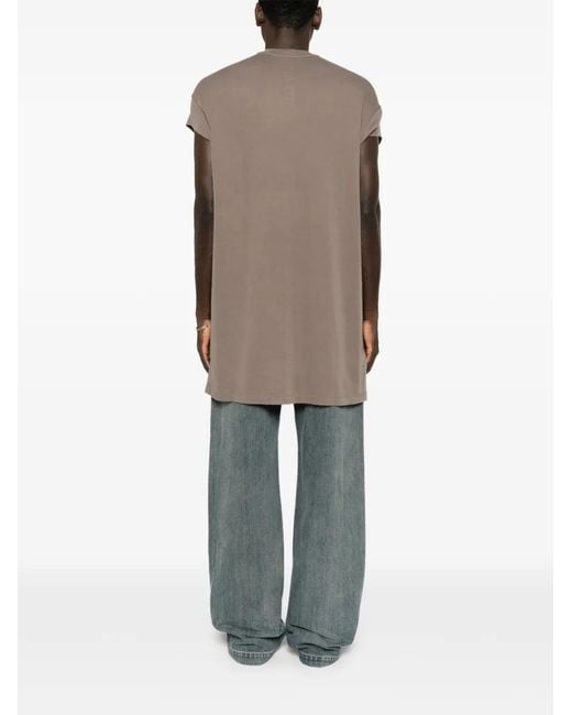 Rick Owens Brown Double-Layer Cotton T-Shirt With Dropped Shoulders, Oversized Fit, Hip-Length for men