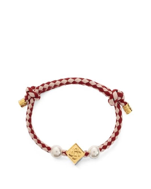 Casablanca Pink Pearl-Embellished Braided Bracelet