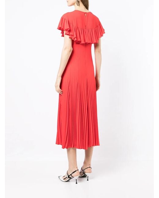 Philosophy Di Lorenzo Serafini Red Pleated-Hem Ruffle-Trim Dress