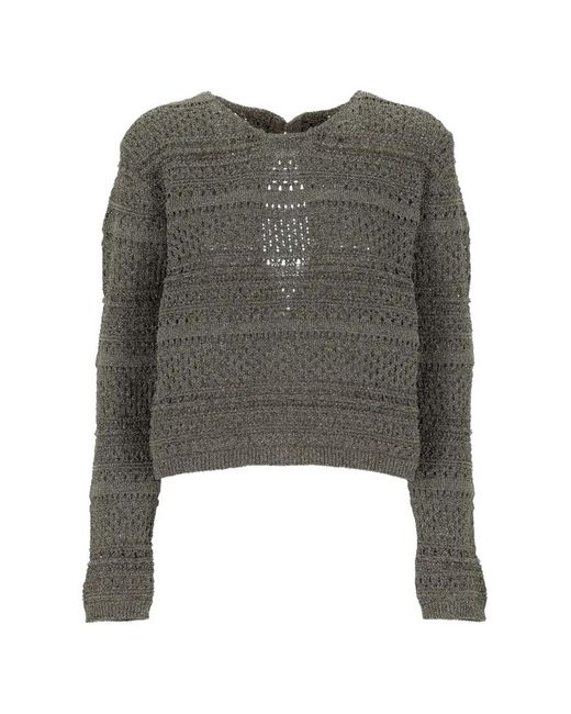 The Erose Gray Metallic-Effect Pointelle-Knit Sweater