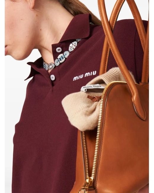 Miu Miu Poloshirt Met Geborduurd Logo in het Red