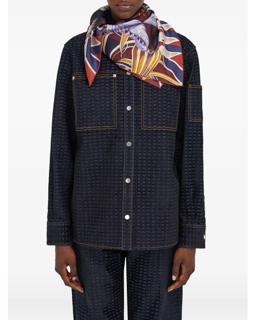 Ferragamo Blue Giada Print Wool Shawl