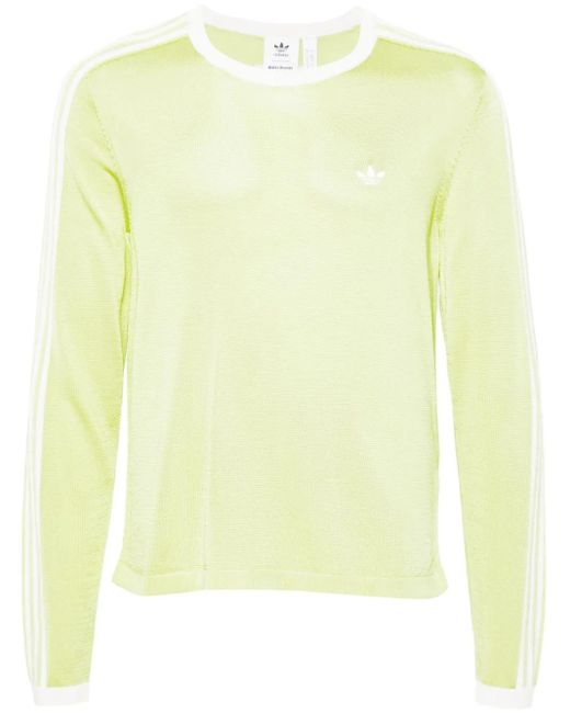 Adidas Yellow 3-Stripes Crew-Neck Sweater