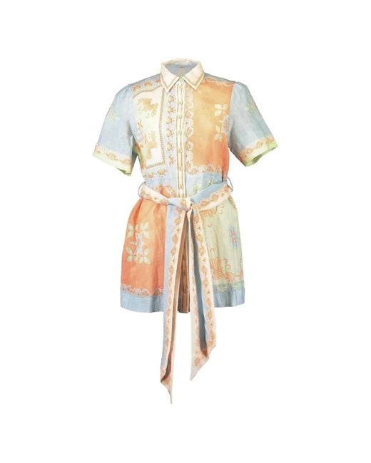Kate Ford White Robe-Chemise Ceinturée À Fleurs