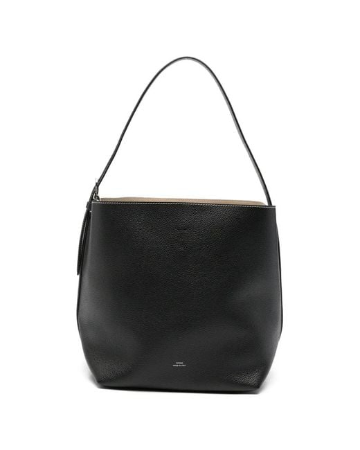 Totême Black Medium Belted Grained-Leather Tote Bag