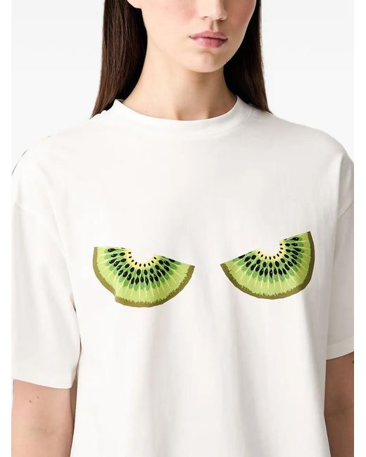 Never Fully Dressed White Kiwi-Print T-Shirt