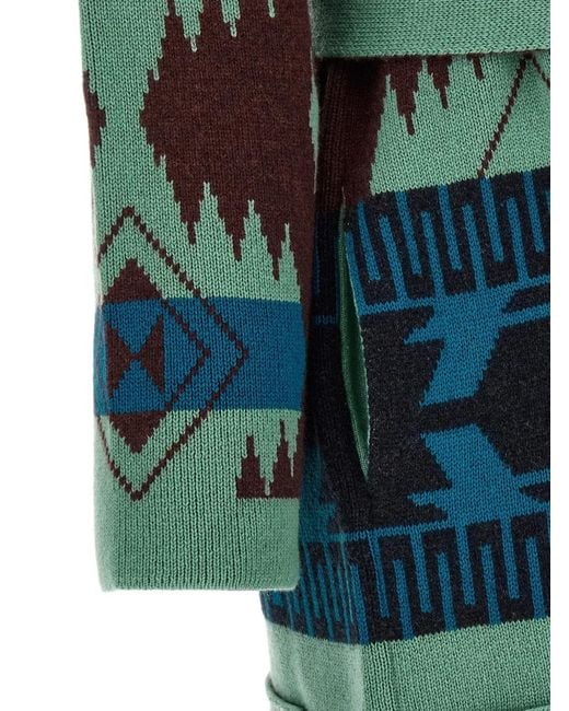 Alanui Green Icon Jacquard Fringed Cardigan