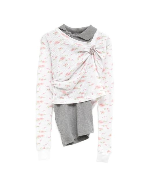 August Barron White Floral-Print Sweater